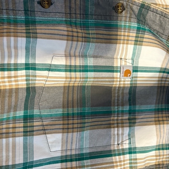 Carhartt Men's Plaid Relaxed Fit Button Down Short Sleeve Work Shirt 2XL Blue - Picture 2 of 4